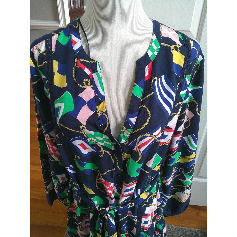Adorable Crown And Ivy Navy Nautical flag Maxi V neck, belted Dress Size XL - Picture 3 of 5